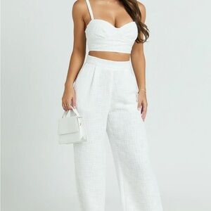 Showpo Elegant White Wide Leg Pants & Crop Top